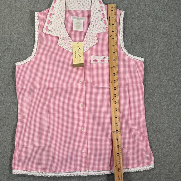 Secret Treasures Gingham Pajama Top Women's Small Pink Cottagecore Sleeveless - Picture 5 of 7